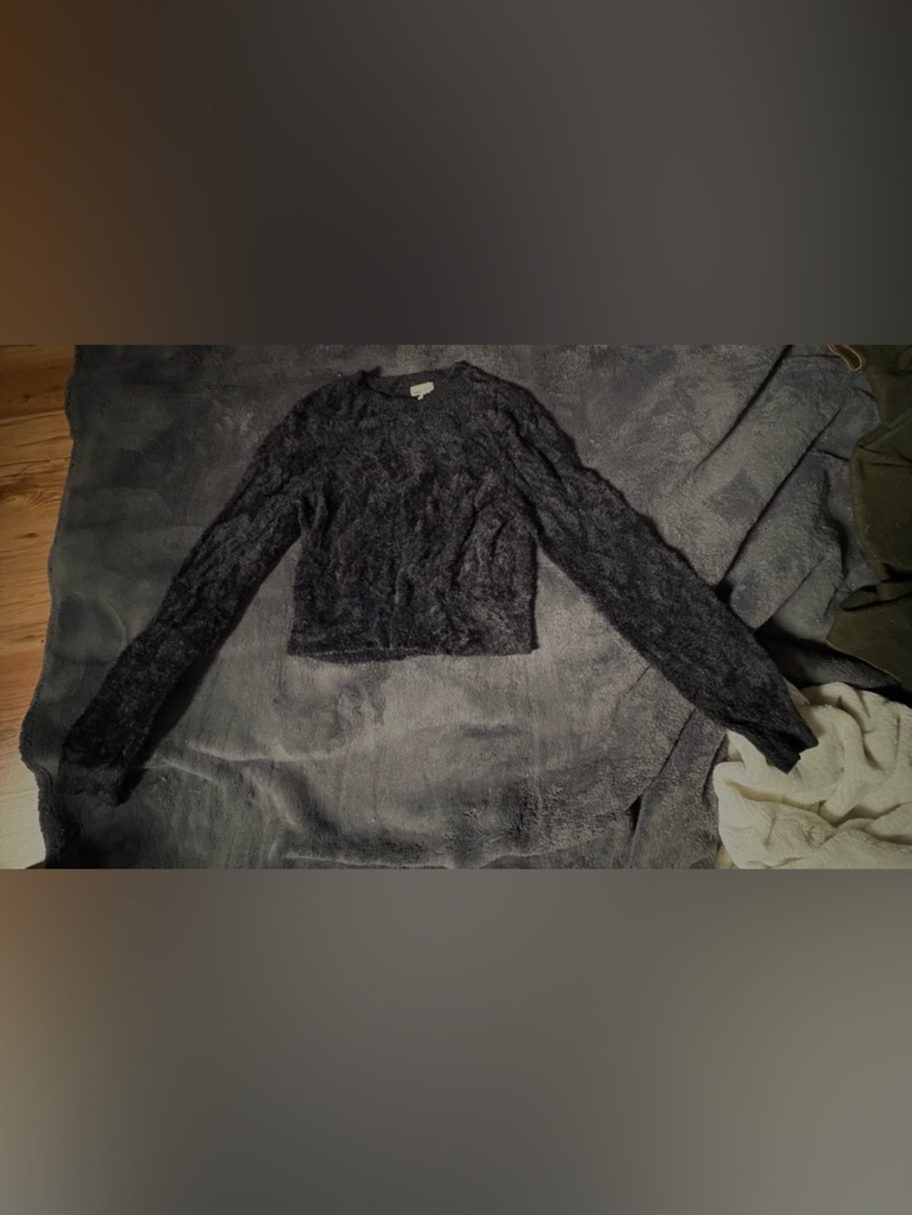Women's Black Fuzzy Crewneck Sweater